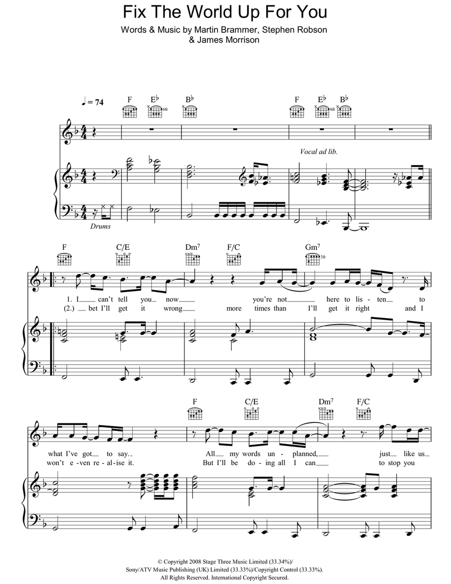 Fix The World Up For You Piano, Vocal, Guitar scores gallery preview page 1