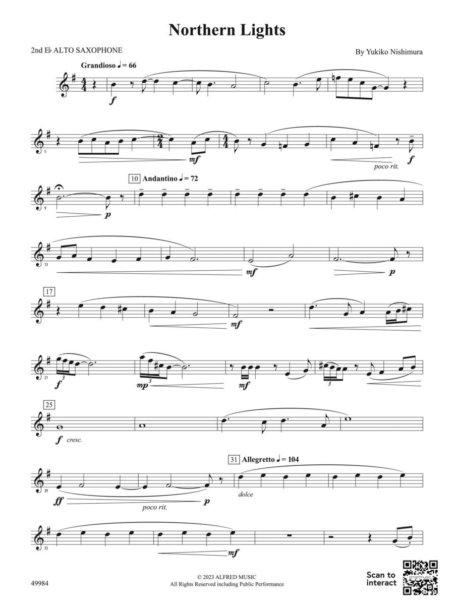 Northern Lights: 2nd E-flat Alto Saxophone Concert Band scores gallery preview page 1