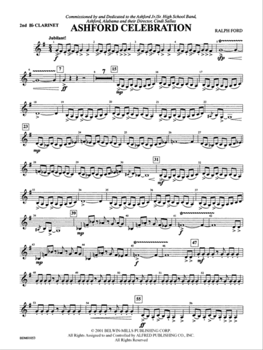 Ashford Celebration: 2nd B-flat Clarinet Concert Band scores gallery preview page 1