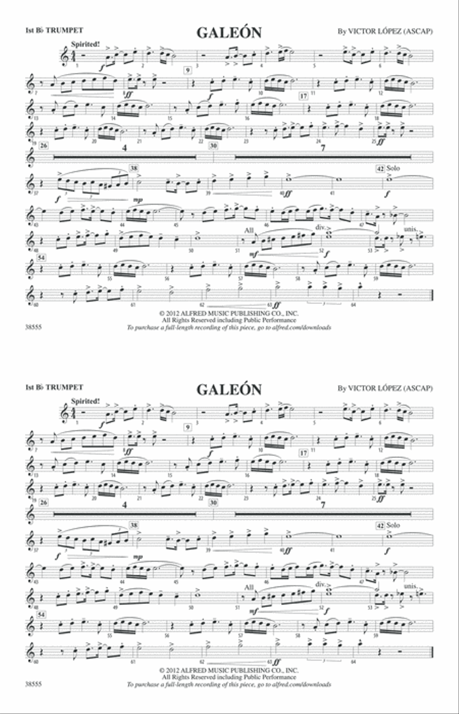 Galeón: 1st B-flat Trumpet Marching Band scores gallery preview page 1