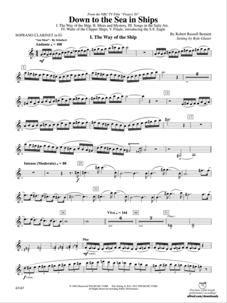 Down to the Sea in Ships (from the NBC TV Film Project 20): E-flat Soprano Clarinet Concert Band scores gallery preview page 2