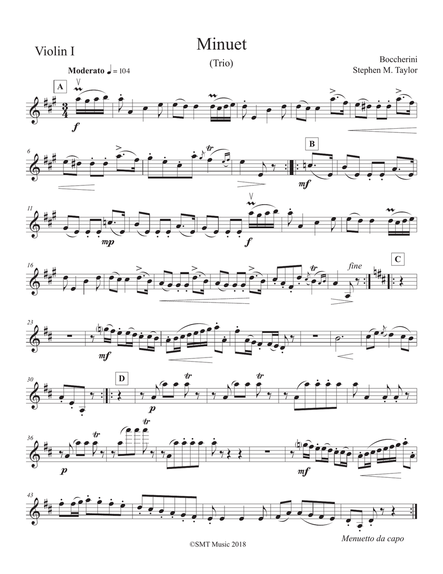 Minuet by Boccherini for String Quartet String Quartet scores gallery preview page 1