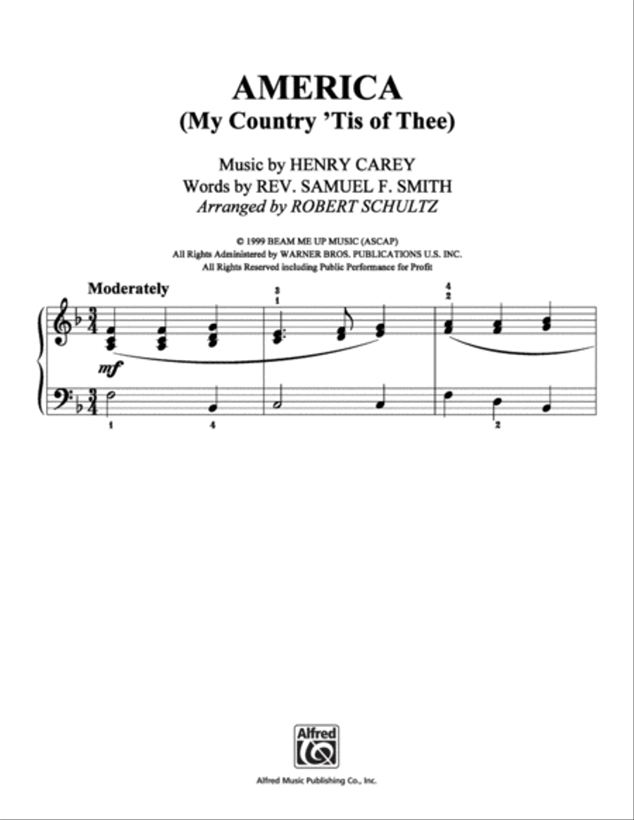 America (My Country 'Tis of Thee) Easy Piano scores gallery preview page 1
