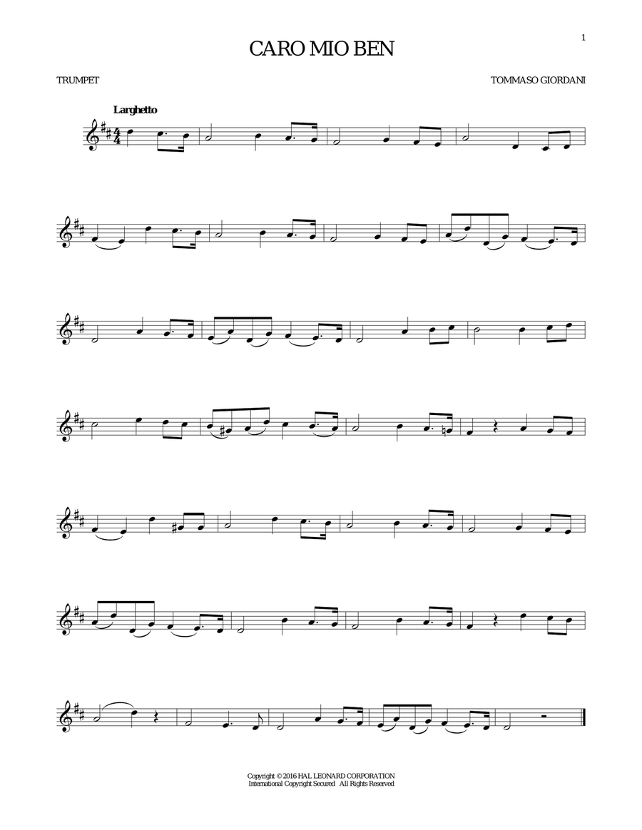Caro Mio Ben Caro Mio Ben Trumpet Solo scores gallery preview page 1