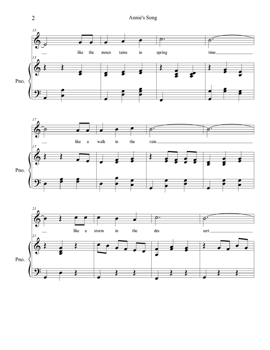 Annie's Song Piano, Vocal scores gallery preview page 2