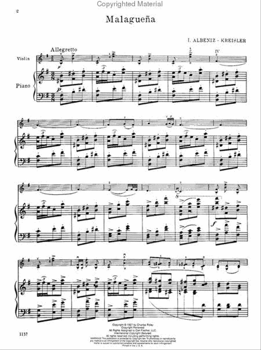 Malaguena Violin Solo scores gallery preview page 2