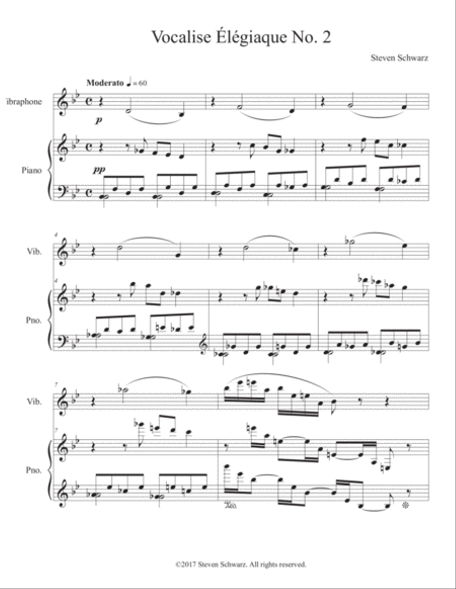 Vocalise Élégiaque No. 2 for Vibraphone and Piano (2017) Piano scores gallery preview page 1