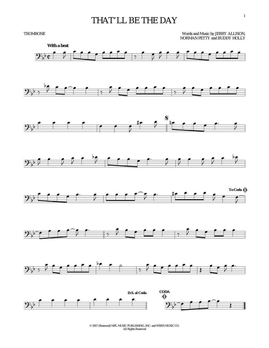 That'll Be The Day That'll Be The Day Trombone Solo scores gallery preview page 1