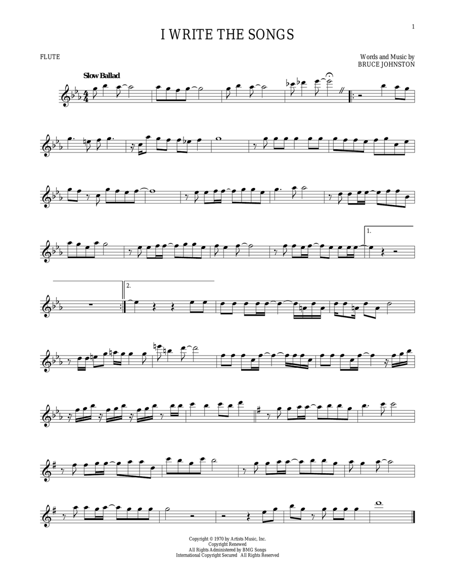 I Write The Songs I Write The Songs Flute Solo scores gallery preview page 1