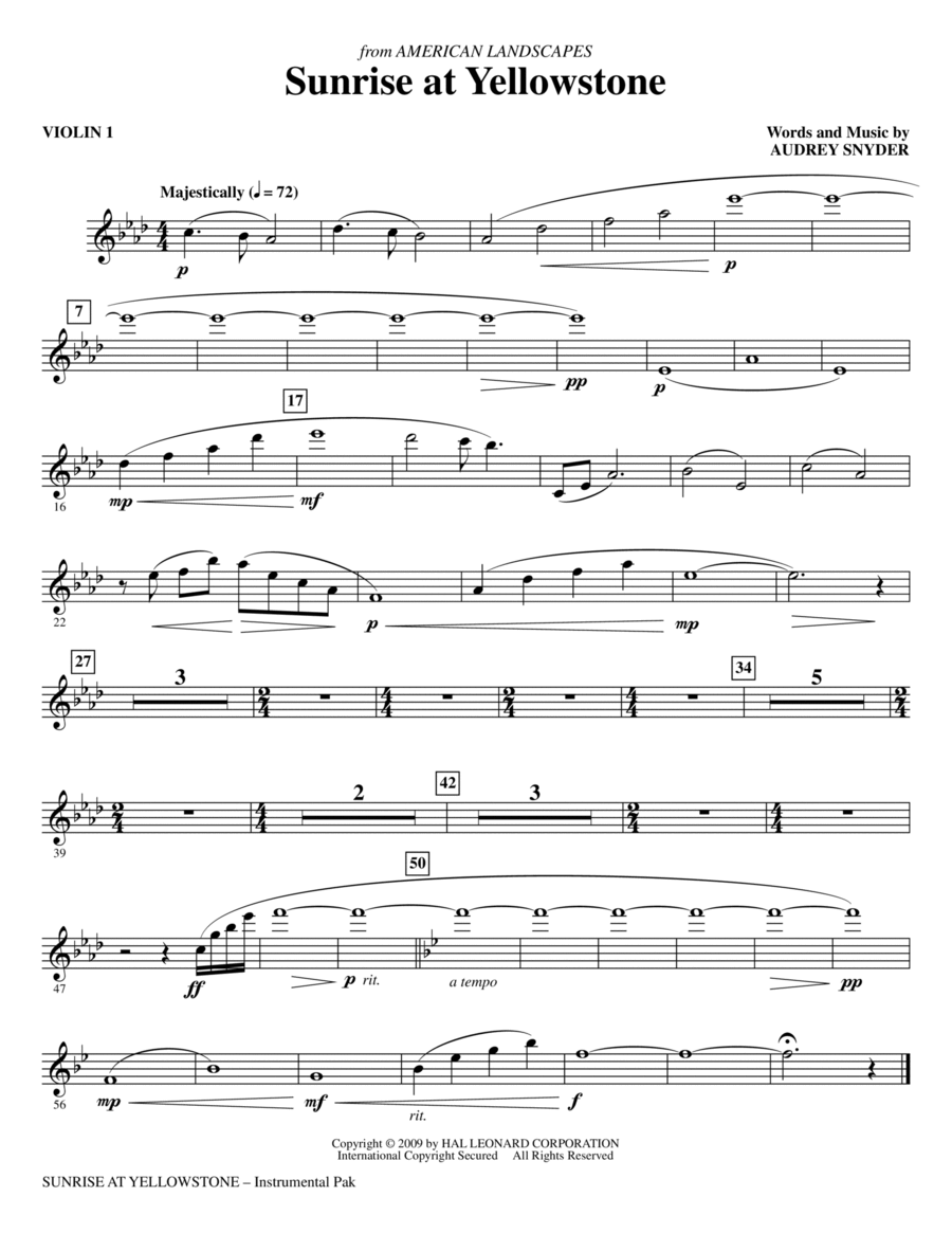 Sunrise At Yellowstone - Violin 1 Choir scores gallery preview page 1