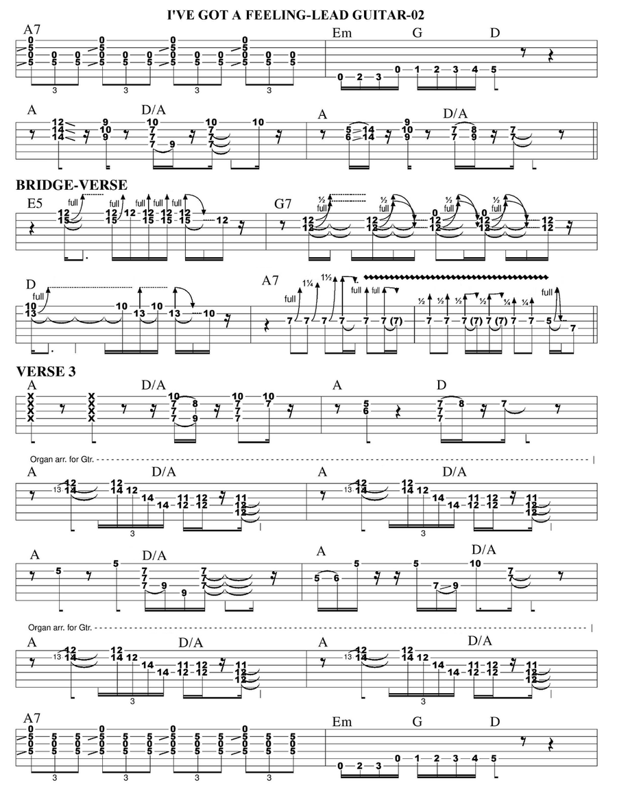I've Got A Feeling Guitar Tablature scores gallery preview page 2