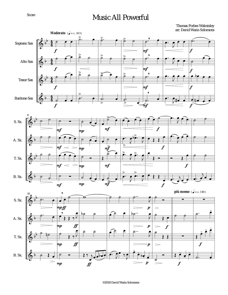 Music all powerful for saxophone quartet Saxophone Quartet scores gallery preview page 1