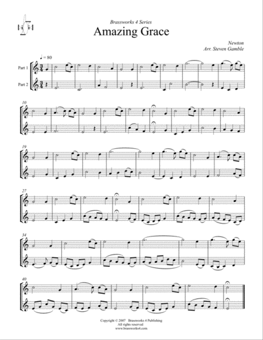 Amazing Grace Brass Duet scores gallery preview page 2