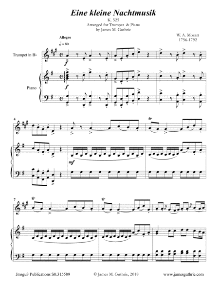 Mozart: Eine kleine Nachtmusik for Trumpet & Piano image number null