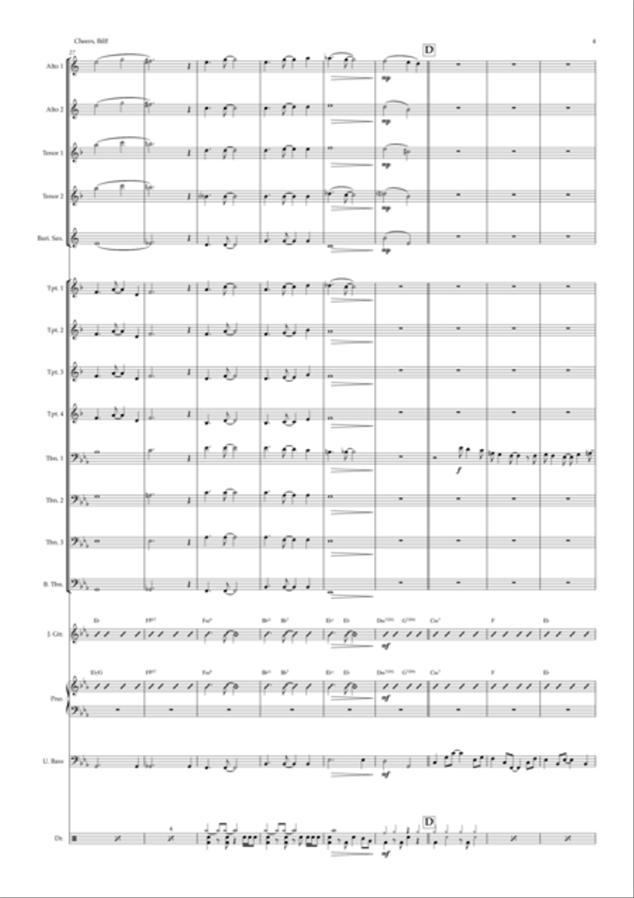 Cheers, Bill! (big band) Cheers, Bill! (big band) Jazz Ensemble scores gallery preview page 4