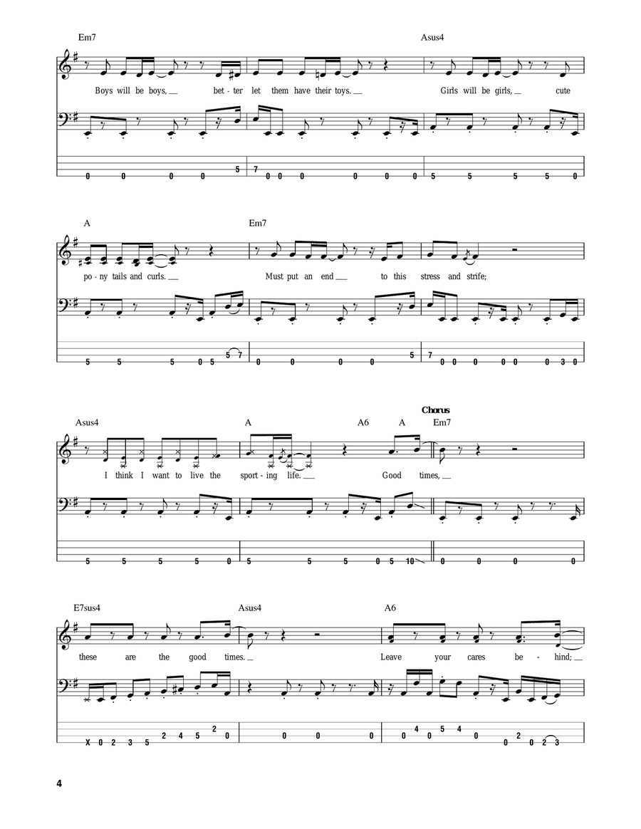 Good Times Good Times Bass Guitar Tablature scores gallery preview page 4