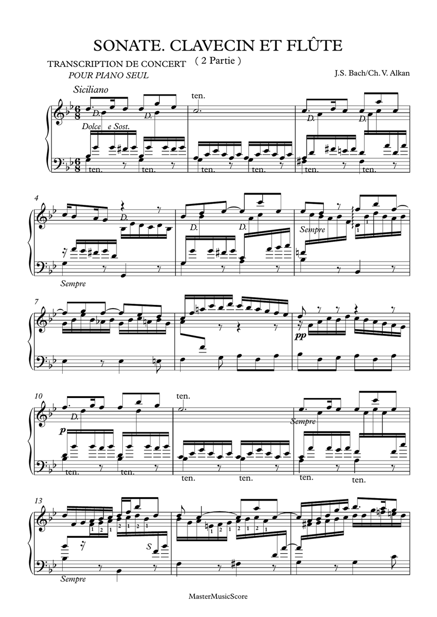 Bach - Siciliano for piano solo BWV 1031 Piano Solo scores gallery preview page 1