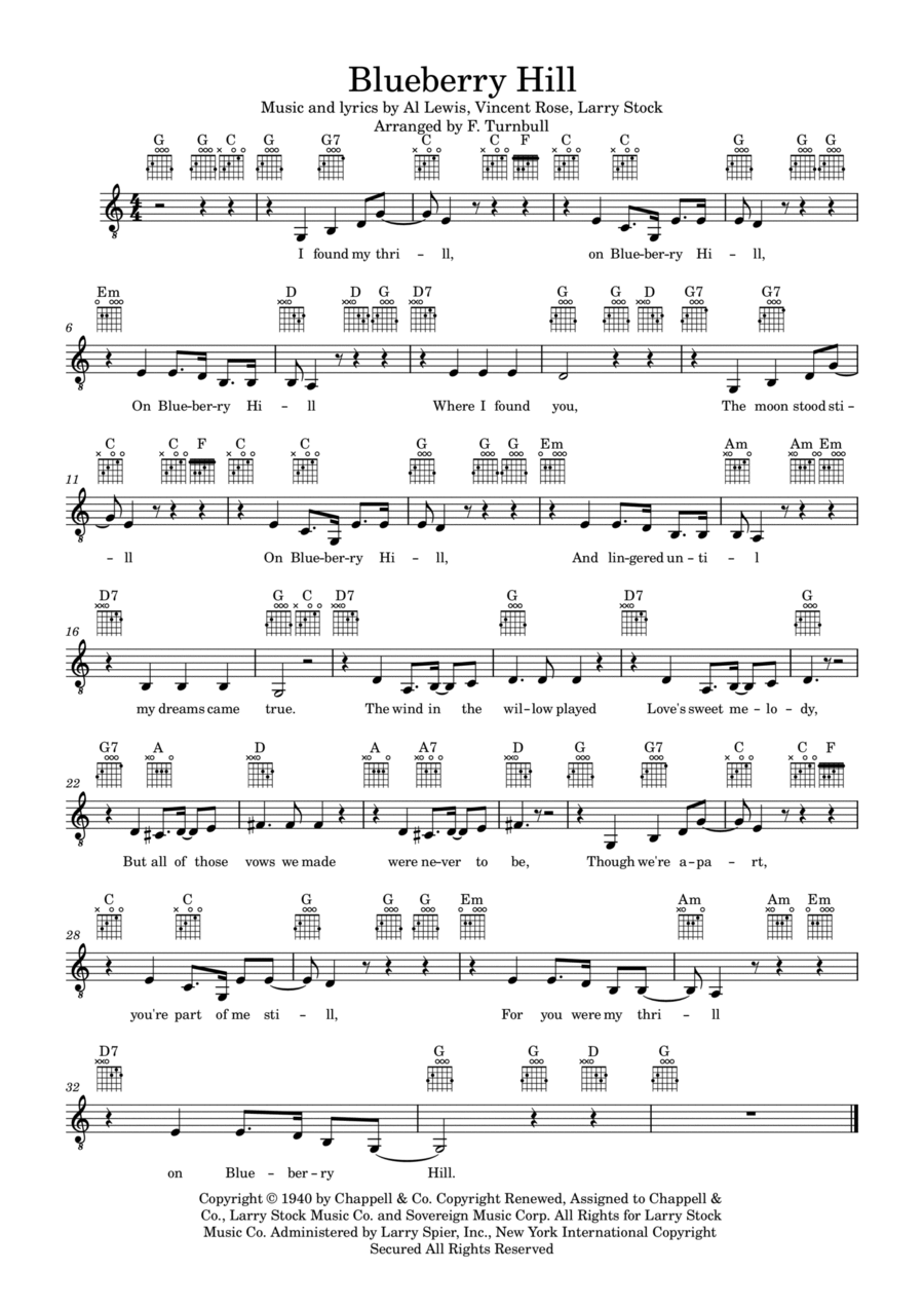 Blueberry Hill Blueberry Hill Piano, Vocal, Guitar scores gallery preview page 1