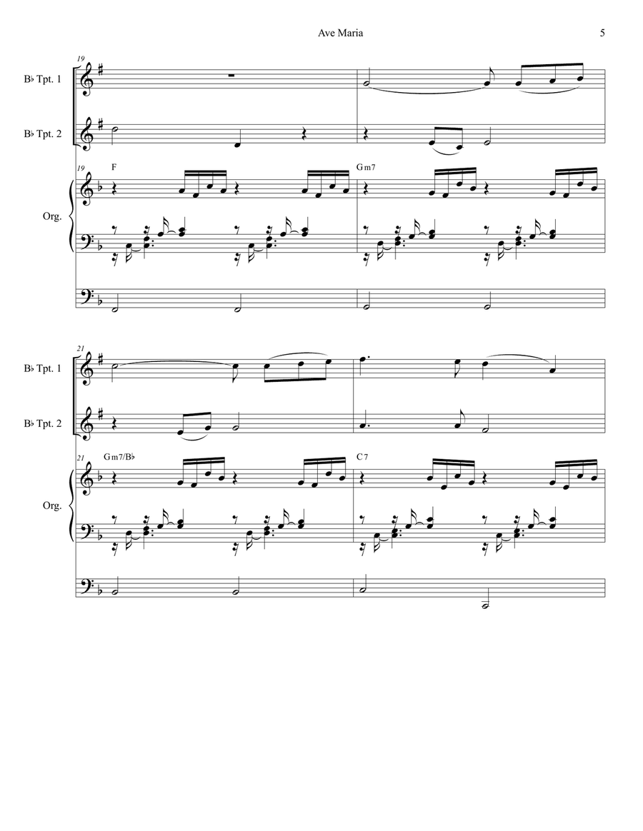 Ave Maria (Duet for Bb-Trumpet - Organ Accompaniment) Ave Maria (Duet for Bb-Trumpet - Organ Accompaniment) Trumpet Duet scores gallery preview page 5