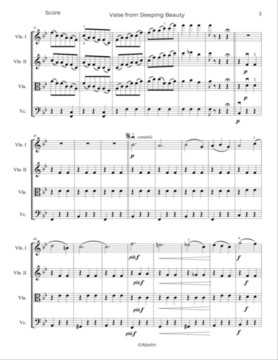 Tchaikovsky Ballet Waltzes for String Quartet (Sleeping Beauty, Swan Lake, The Nutcracker) String Quartet scores gallery preview page 4