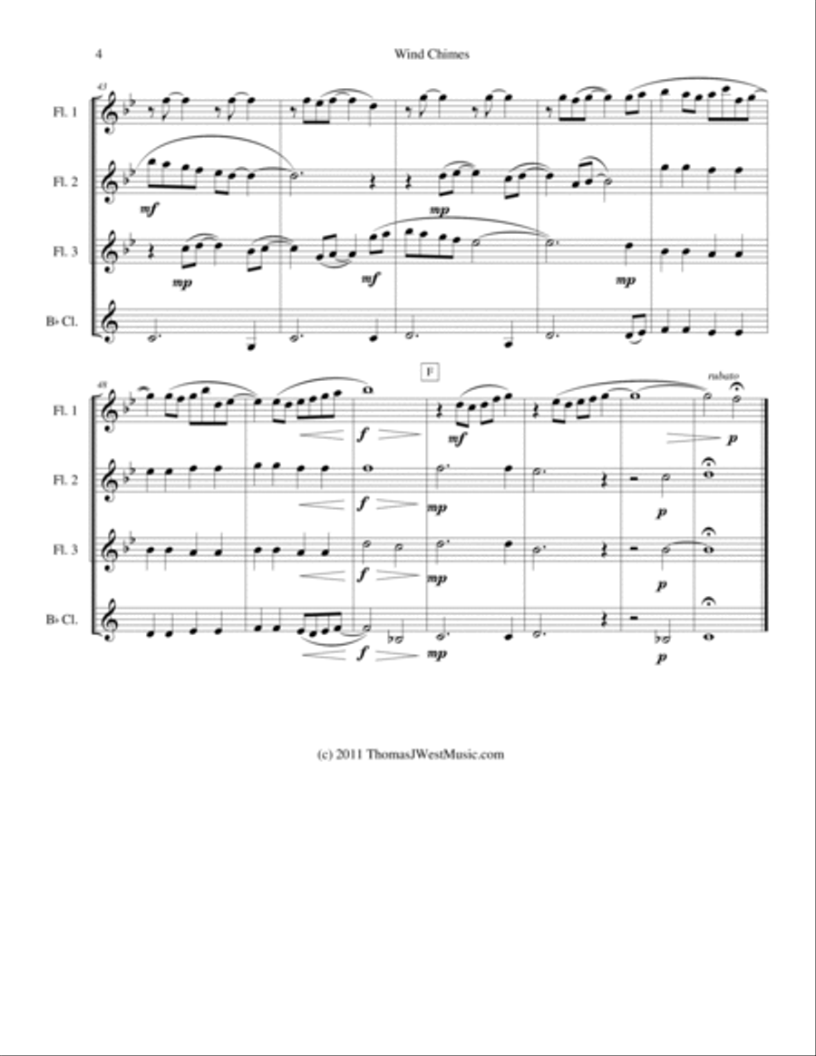 Wind Chimes (Flute & Clarinet Quartet - Grade 1.5) Woodwind Quartet scores gallery preview page 4