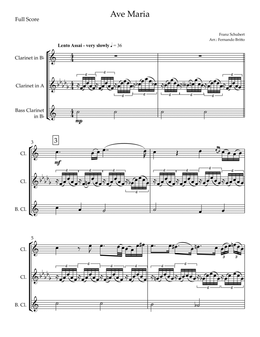 Ave Maria (Franz Schubert) for Clarinet Trio Clarinet Trio scores gallery preview page 1