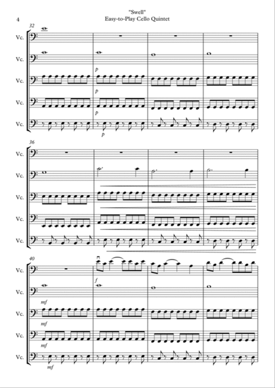 Swell - Easy Cello Quintet String Quartet scores gallery preview page 4