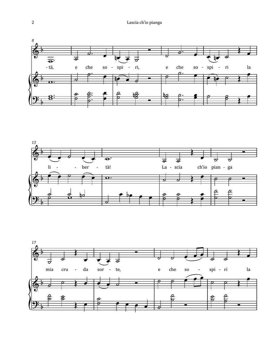 Lascia Ch'io Pianga by Händel - Contralto & Piano in F Major Chamber Music scores gallery preview page 2