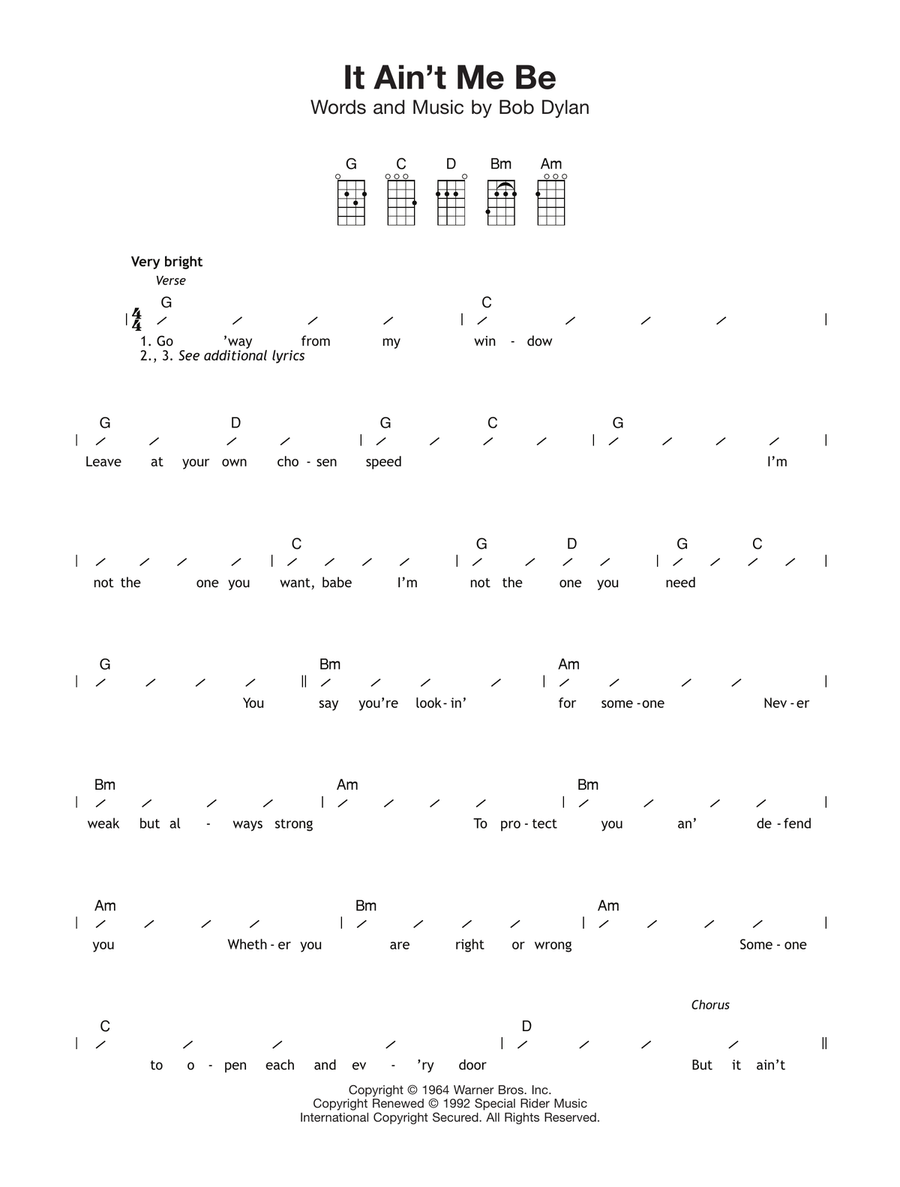 It Ain't Me Babe Ukulele scores gallery preview page 1