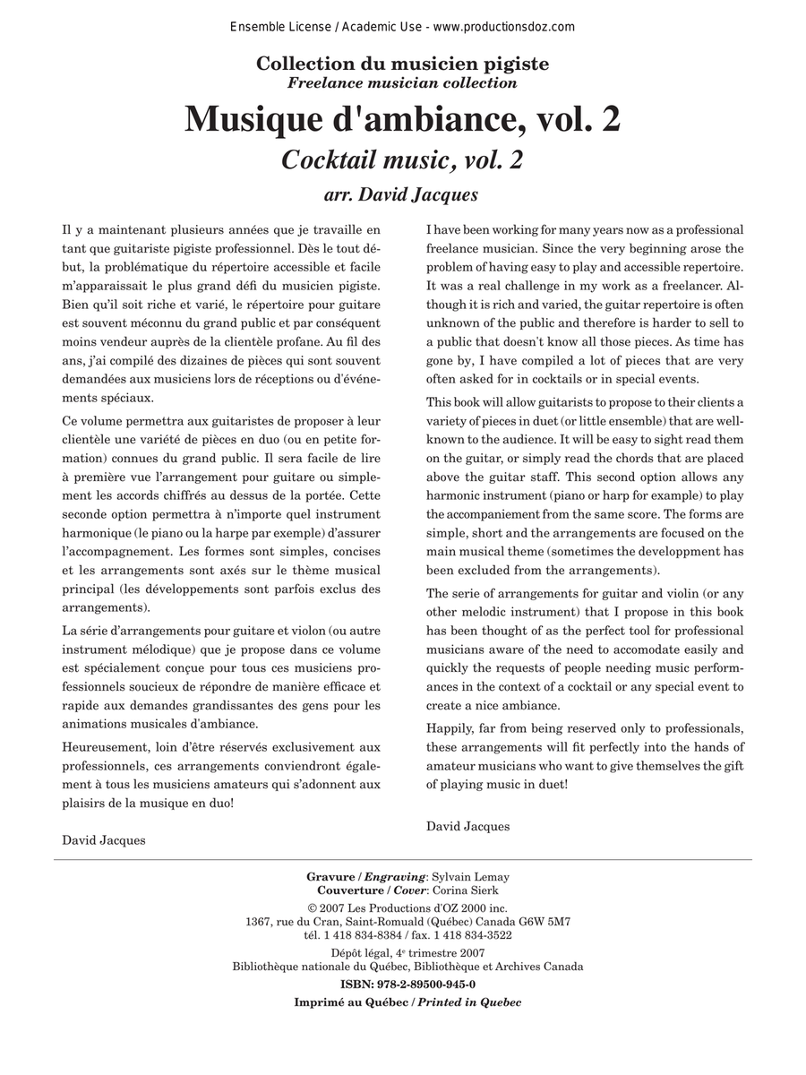 Collection du musicien pigiste, Musique d'ambiance, vol. 2 by Various Violin - Digital Sheet Music