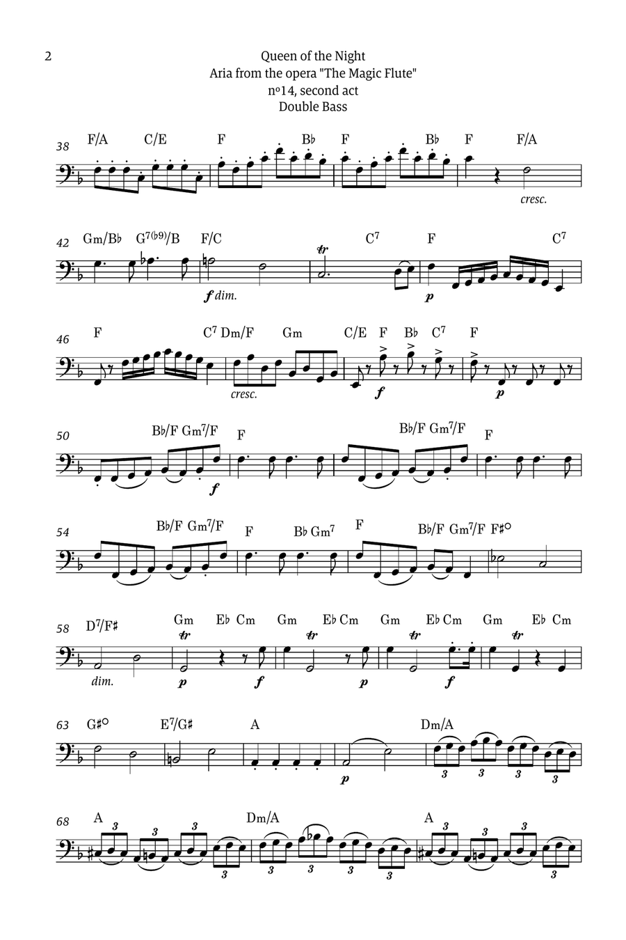 Queen of the Night - for solo double bass (with chords) Chamber Music scores gallery preview page 2