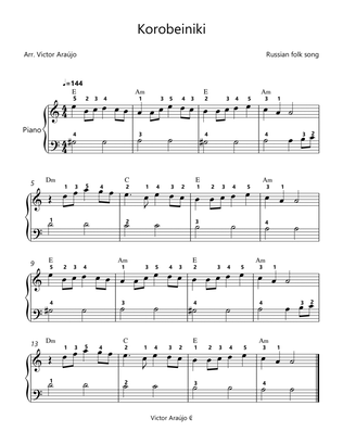 Korobeiniki (from Tetris) - Easy Piano - fingered with Chord Symbols