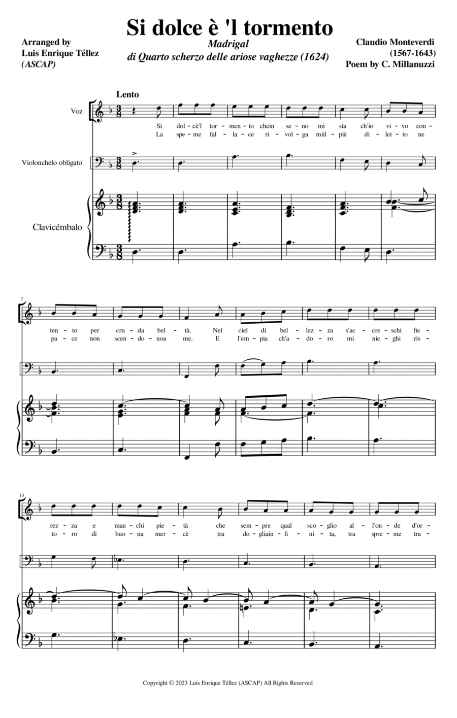 Si dolce e 'l tormento Si dolce e 'l tormento Voice scores gallery preview page 1