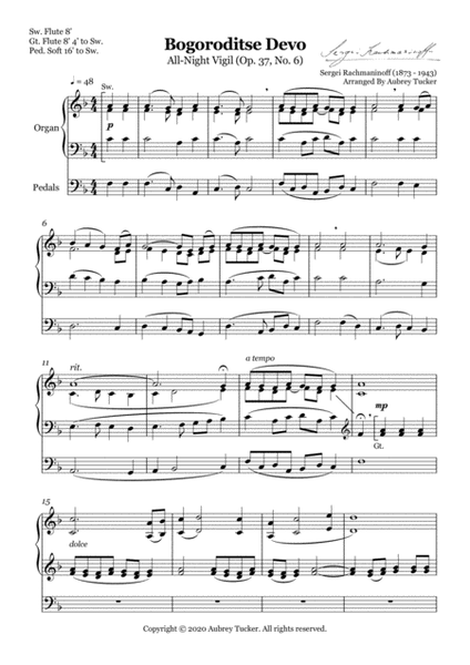 Organ: Bogoroditse Devo (Vespers / All Night Vigil Op. 37, No. 6) - Sergei Rachmaninoff image number null