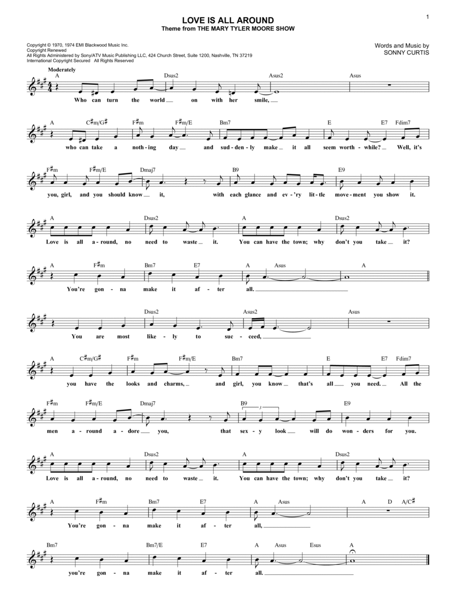 Love Is All Around (from The Mary Tyler Moore Show) Guitar scores gallery preview page 1