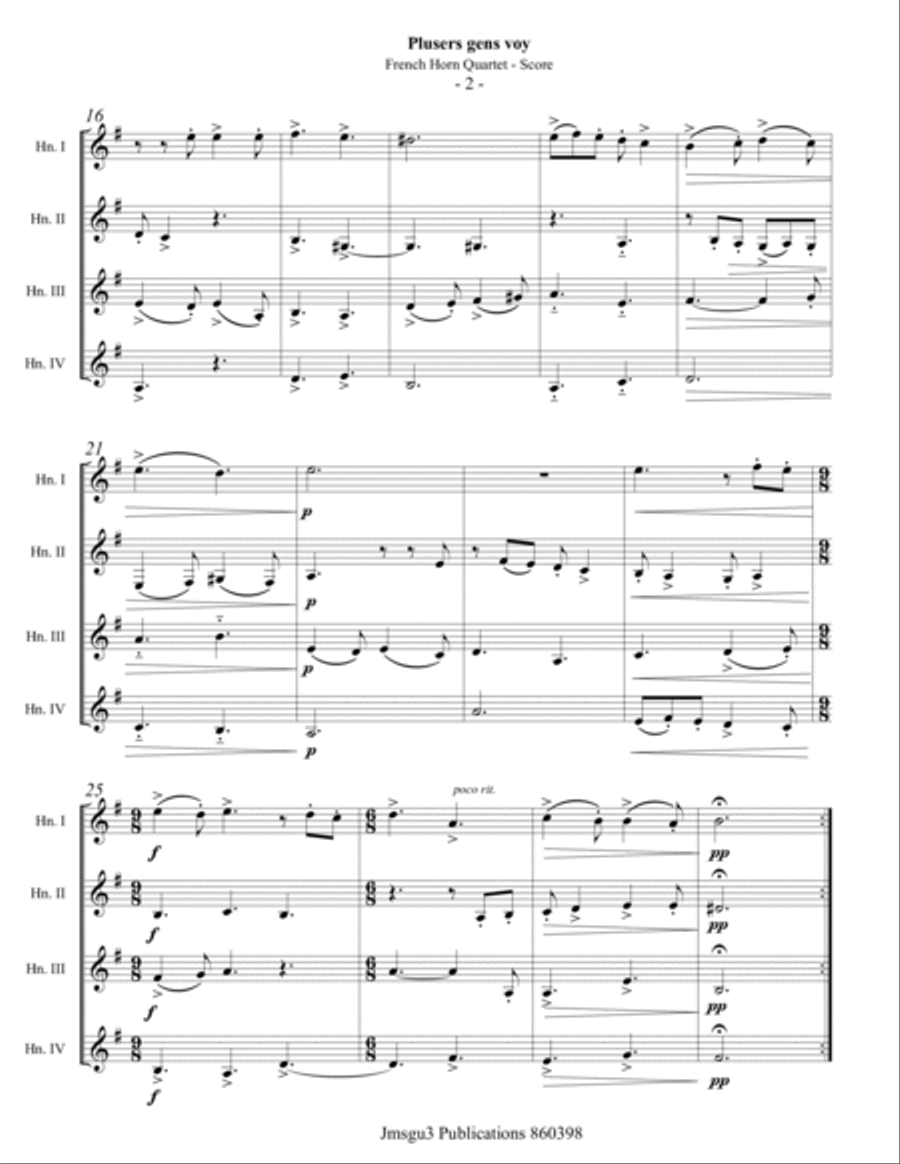 Solage: Plusers gens voy for French Horn Quartet Brass Quartet scores gallery preview page 2
