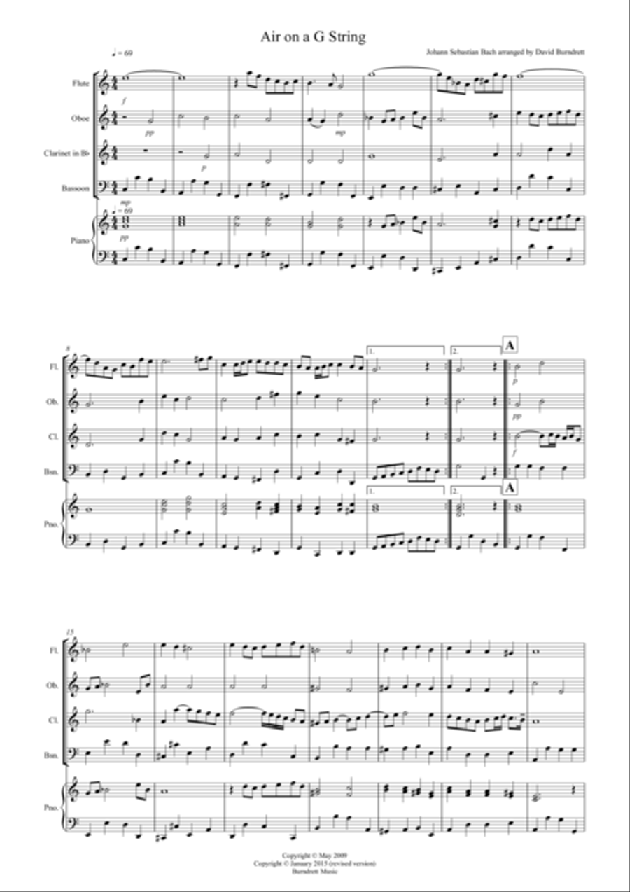 Air on a G String for Wind Quartet Woodwind Quartet scores gallery preview page 1