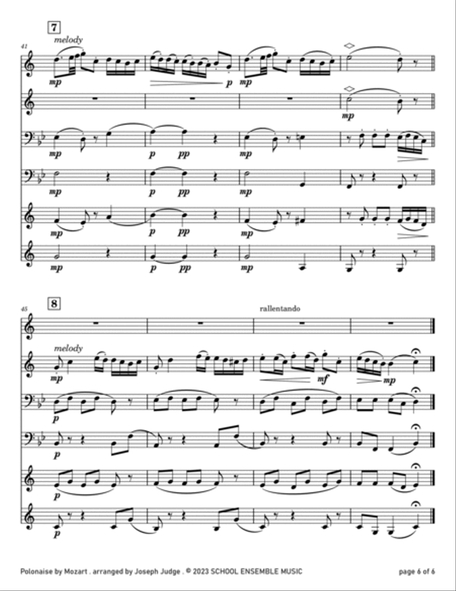 Polonaise by Mozart for Brass Quartet in Schools Brass Quartet scores gallery preview page 6