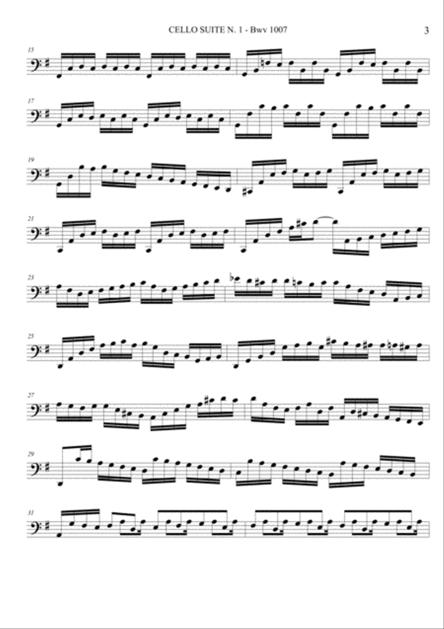 CELLO SUITE N. 1 - Bwv 1007 - Prelude, Allegro, Courent, Sarabande, Minuetto, Giga Cello Solo scores gallery preview page 3