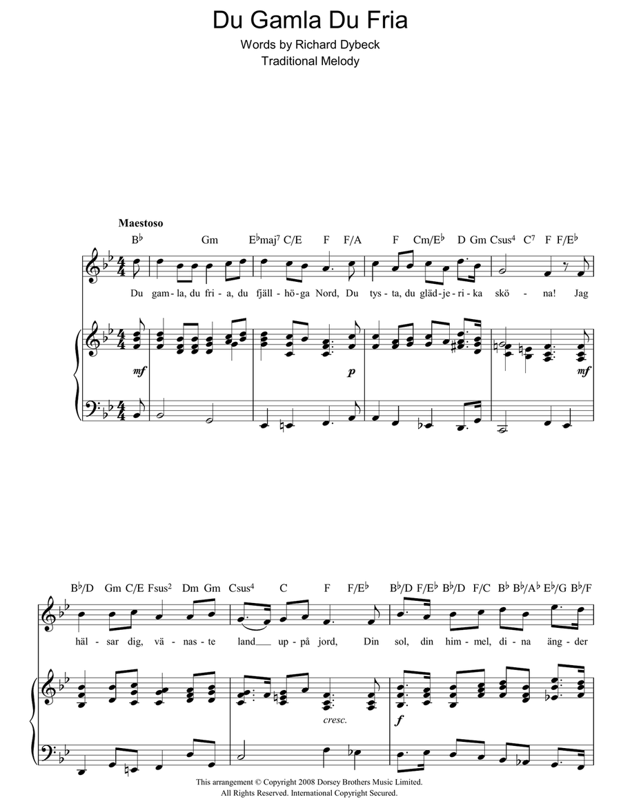 Du Gamla Du Fria (Swedish National Anthem) Guitar scores gallery preview page 1