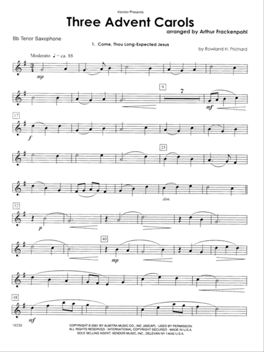 Three Advent Carols - Bb Tenor Saxophone