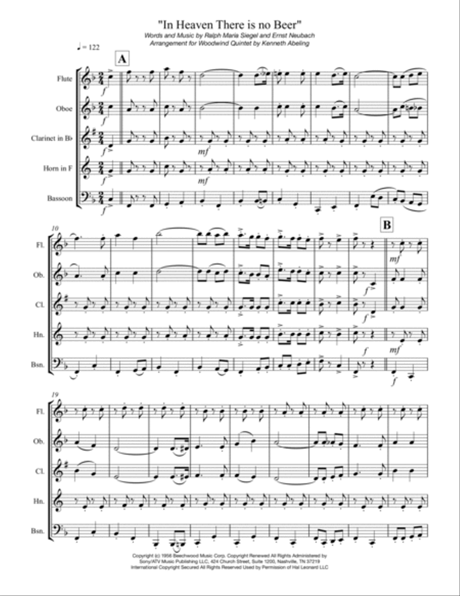 In Heaven There Is No Beer Woodwind Quintet scores gallery preview page 2