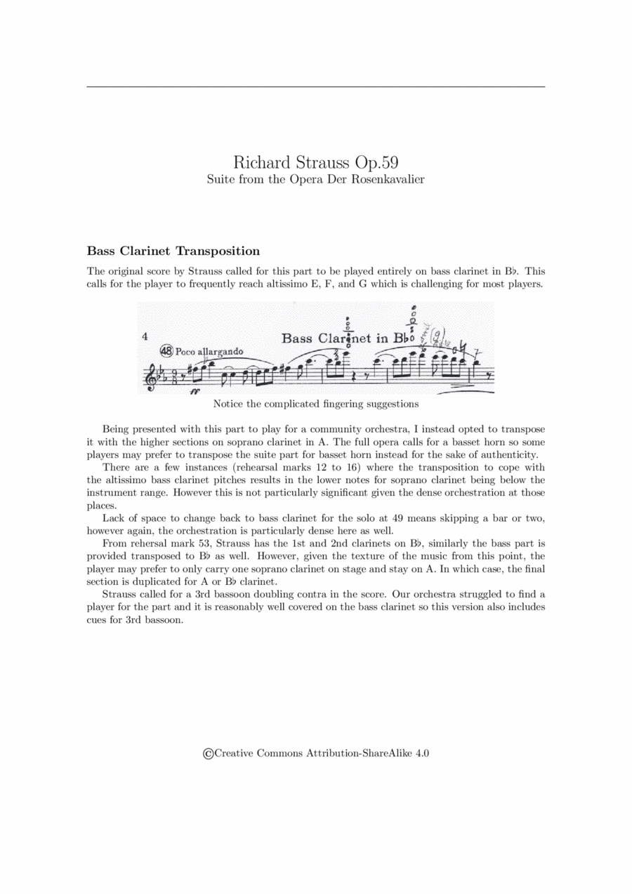 Suite from the Opera - Der Rosenkavalier - Bass Clarinet B-Flat Clarinet scores gallery preview page 1