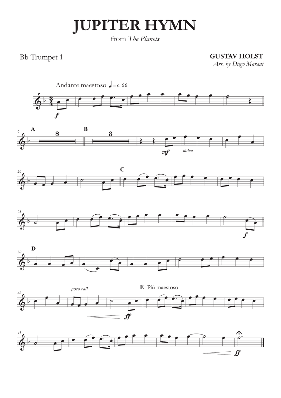 Jupiter Hymn from "The Planets" for Brass Quintet image number null