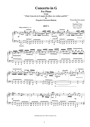 Book cover for Pergolesi GB - Flute concerto in G - Complete Piano version