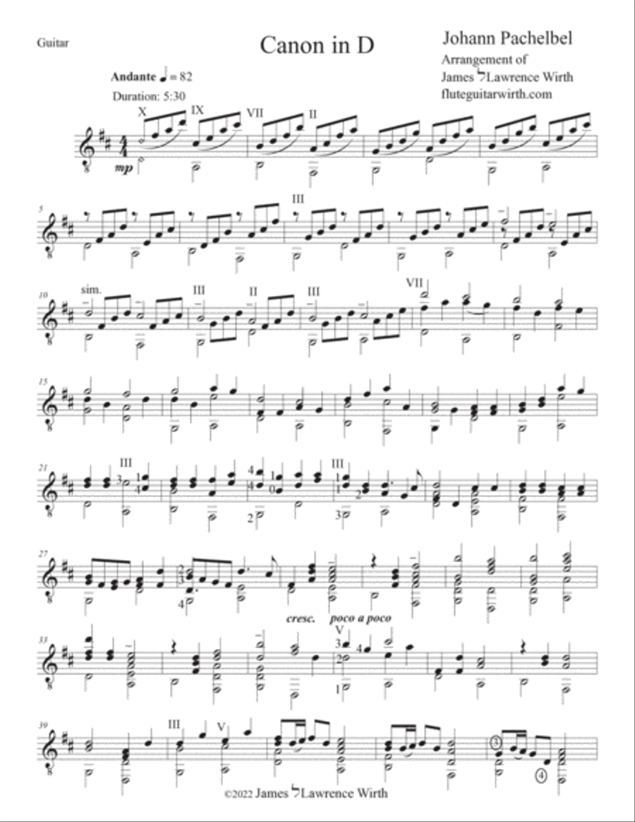 Pachelbel Canon in D for Flute or Violin or Mandolin and Guitar Chamber Music scores gallery preview page 4