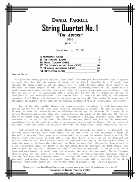 String Quartet No. 1 "The Absurd" - (Op. 13) image number null