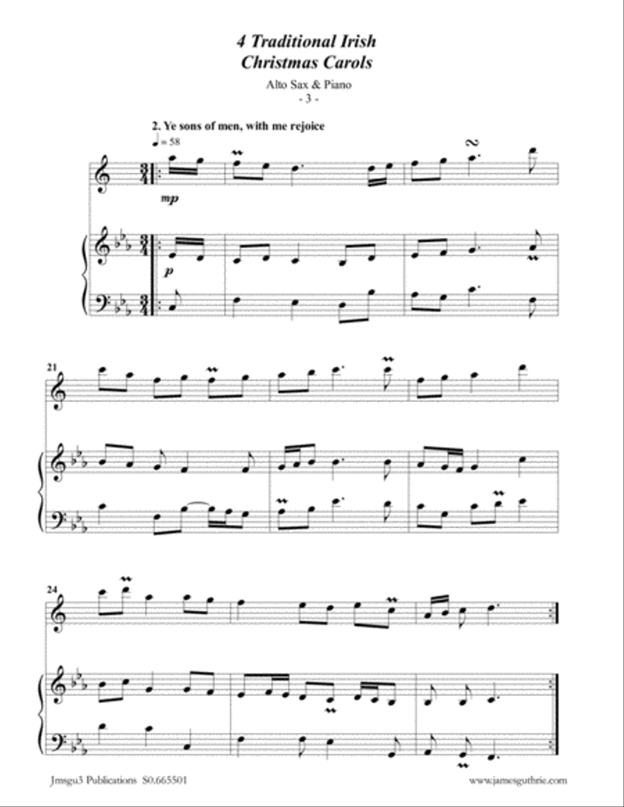 4 Traditional Irish Christmas Carols for Alto Sax & Piano image number null