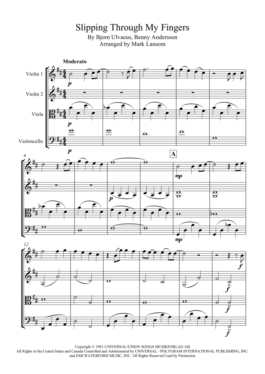 Slipping Through My Fingers String Quartet scores gallery preview page 1