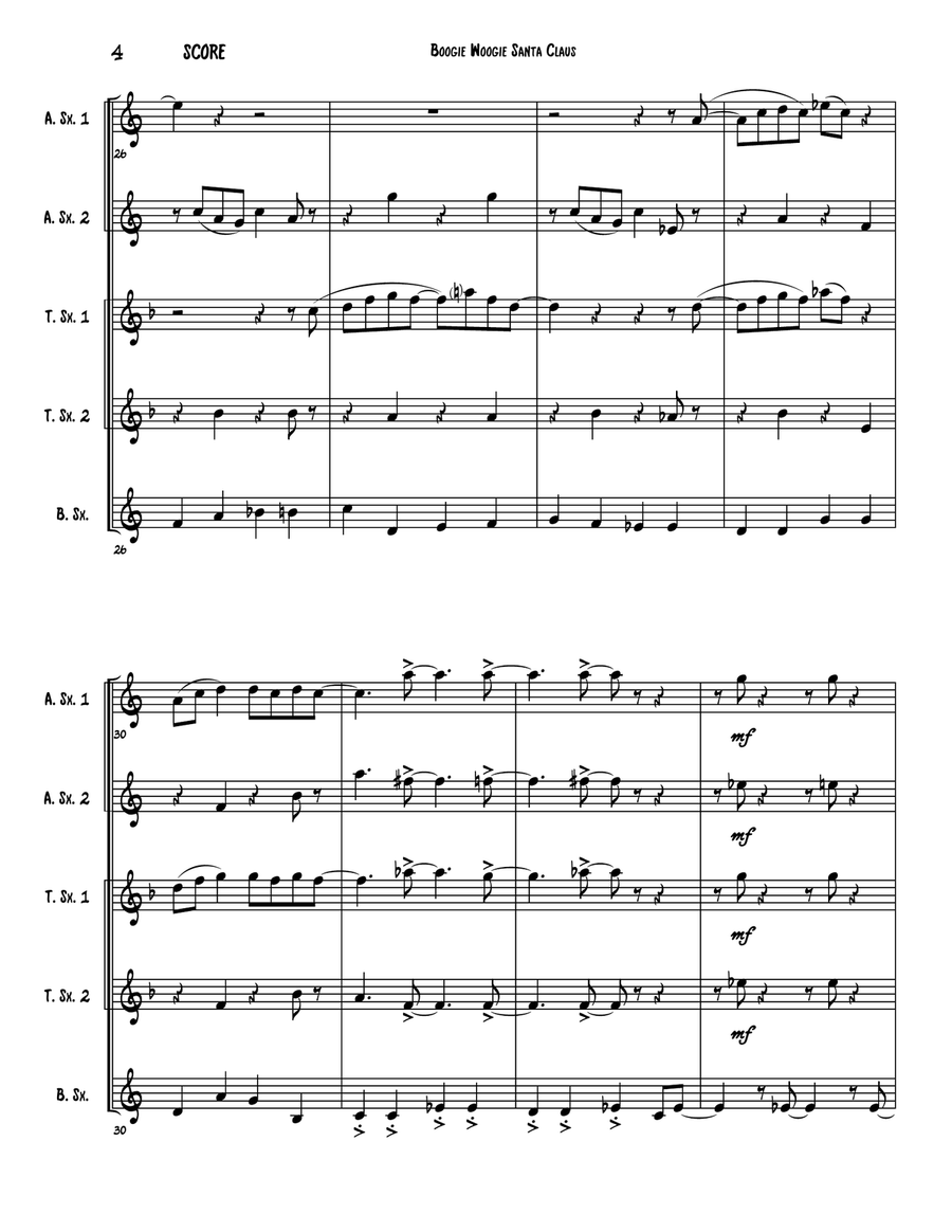 Boogie Woogie Santa Claus Saxophone Quintet scores gallery preview page 5